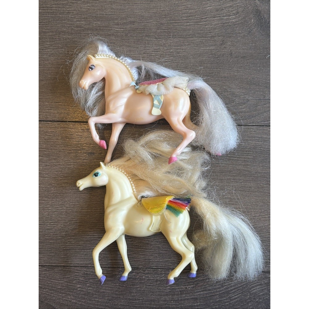 2 VTG 1980's Enchanted Kingdom Horses Gypsy  Pink Saddle Fancy Attire 6X5"